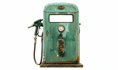 复古绿色汽油汽油泵孤立在白色背景剪切路径中