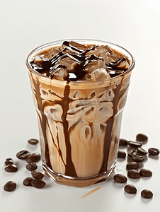冰咖啡加牛奶巧克力糖浆和冰