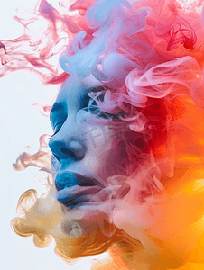 抽象混合摄影照片_设置烟形脸抽象色彩失焦
