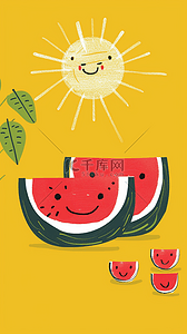 水果扁平背景图片_扁平卡通涂鸦风夏天水果西瓜背景
