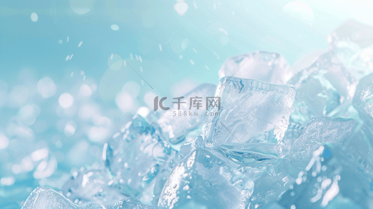 清蓝色背景图片_蓝色清新夏日凉爽透明冰块设计