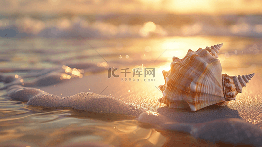 夏日海边背景背景图片_夏日海景沙滩上的海水海螺背景图