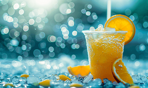 背景塑料杯中橙色的泥冰