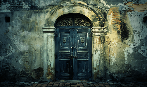 历史建筑中的古董门安全神秘格朗基的概念