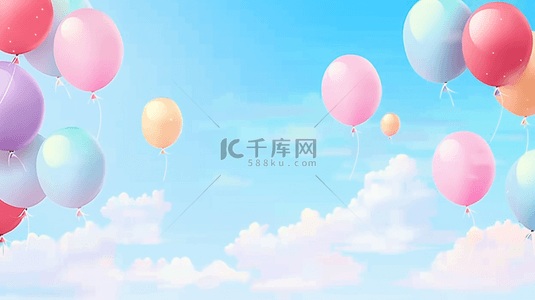 梦幻彩背景图片_六一儿童节梦幻云朵粉彩气球背景