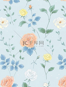 简单的淡蓝色玫瑰图案背景图