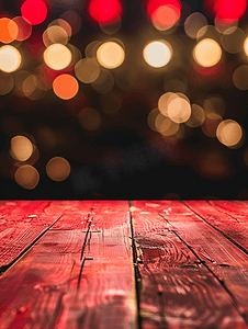 联动筛选摄影照片_顶部的桌子与音乐会模糊背景红色木桌上的光线散景