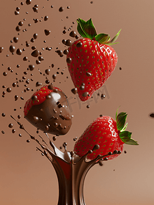 情人节美食摄影照片_黑巧克力草莓