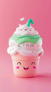 冰淇淋双球背景图片_粉色卡通3D饮料冰淇淋图标背景