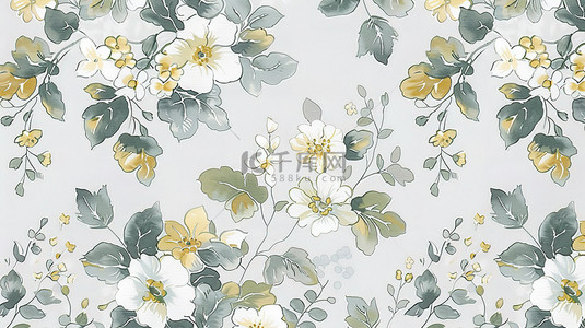 花朵和黄绿色叶子图案壁纸图片
