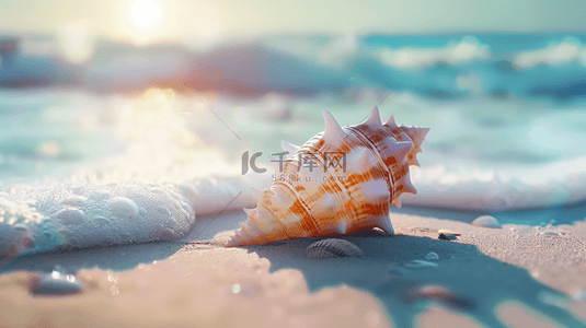 夏天的海边背景图片_夏日海景沙滩上的海水海螺设计图