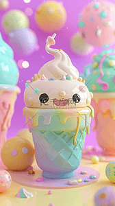 冰淇淋双球背景图片_粉彩色卡通3D冷饮冰淇淋背景