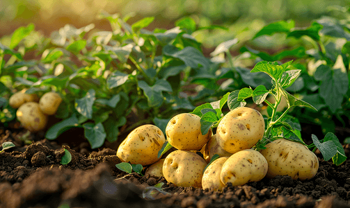 有机枸杞子艺术字摄影照片_种植和成熟土豆的田地
