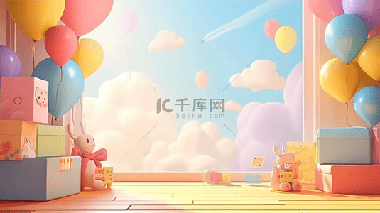 usb彩盒背景图片_六一儿童节促销场景彩色气球礼物盒背景素材