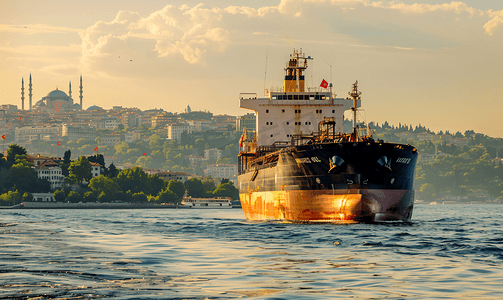 mg船只摄影照片_土耳其伊斯坦布尔博斯普鲁斯海峡的巨型原油油轮