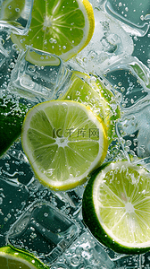 logo片头图片背景图片_夏日清新冰块里的柠檬片图片