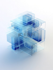 蓝色三维背景图片_半透明蓝色三维方块设计图