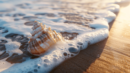 大海沙滩背景图片_夏日海景沙滩上的海水海螺设计图