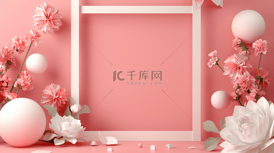 粉色立体背景图片_夏日618促销立体粉色花朵边框3背景素材