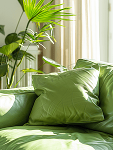 沙发上的绿色皮革枕头