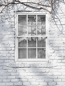 砖墙背景滤镜效果上的白色木窗