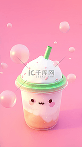 夏日图标背景图片_粉色卡通3D饮料冰淇淋图标背景