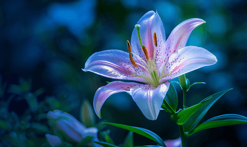 童话的背景摄影照片_花园中的仙女百合花