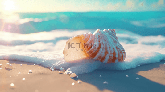 夏天海边风景背景图片_夏日海景沙滩上的海水海螺背景图