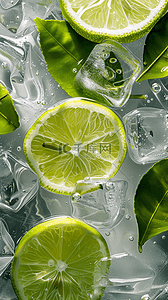 冰块背景素材背景图片_夏日清新冰块里的柠檬片背景素材