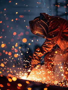 焊接和明亮的火花艰苦而危险的工作