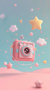夏日出游季粉彩卡通3D相机背景