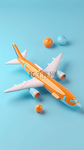 飞机盒样机背景图片_夏日出游季卡通3D飞机背景