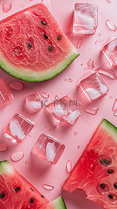 可可西里背景图片_夏日清新冰块里的西瓜设计图
