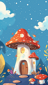 童话钟楼背景图片_六一儿童节卡通童话蘑菇屋图片