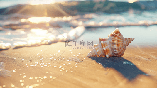 海景海边背景图片_夏日海景沙滩上的海水海螺素材