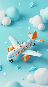 夏日云朵背景图片_夏日出游季卡通3D飞机背景