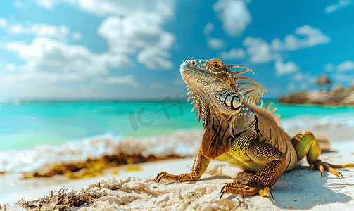 墨西哥坎昆附近沙滩上的鬣蜥