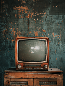 木制老式电视机黑色背景复古电视风格