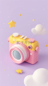 相机佳能相机镜头背景图片_粉紫色卡通3D相机图标背景