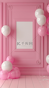 边框婚礼背景图片_粉色气球边框婚礼迎宾展板背景