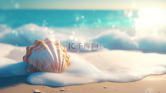 夏天的海边背景图片_夏日海景沙滩上的海水海螺图片
