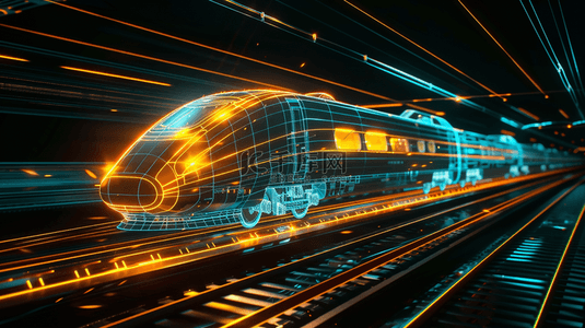 科技全息线条地铁高铁列车轮廓背景图