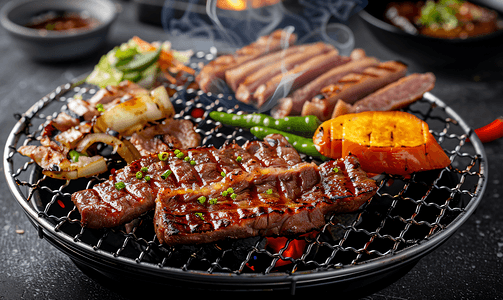 日式烤肉或钢丝网上烧烤蔬菜