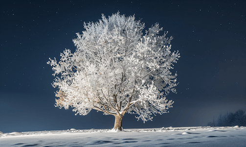 冬夜覆盖着新雪的树