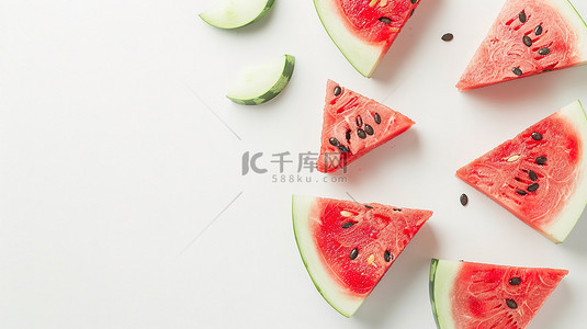 淘宝水果店铺素材背景图片_三角形西瓜片白色背景
