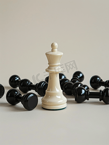 抗战胜利77摄影照片_胜利的概念白色的棋子站着黑色的棋子散落在周围