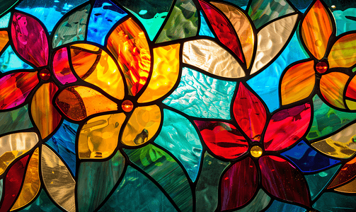 彩色玻璃花卉图案