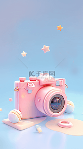 夏日出游季粉彩卡通3D相机背景