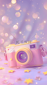 灯箱相机背景图片_粉紫色卡通3D相机图标背景2