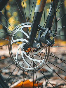 制动盘摄影照片_带液压卡钳的自行车制动盘砾石自行车上的制动系统